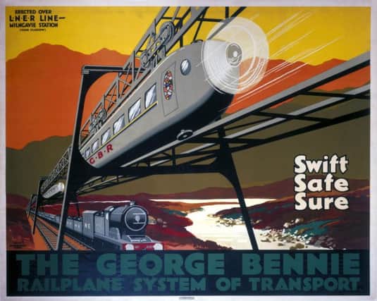 A copy of the railplane poster is displayed at Milngavie Station. Picture: NRM Pictorial Collection