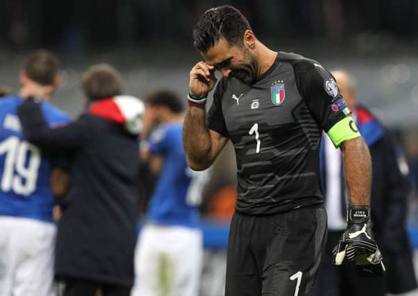 Gianluigi Buffon tried to fight back the tears after Italy's defeat by Sweden spelled the end of his international career.  Picture: Marco Luzzani/Getty Images