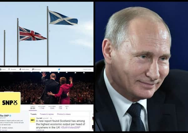 Researchers say so-called Twitter bots - believed to be Russian - sent out 400,000 messages about independence issues in an 18-month period. Picture: Various