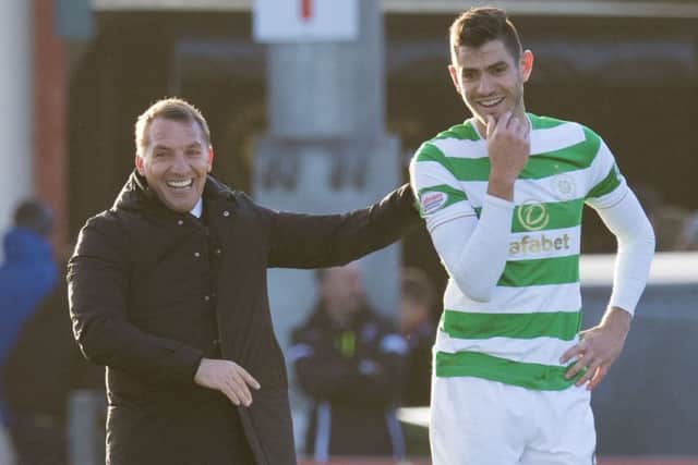 Brendan Rodgers with Nir Bitton after Celtic's 1-0 win over Ross County. Picture: SNS
