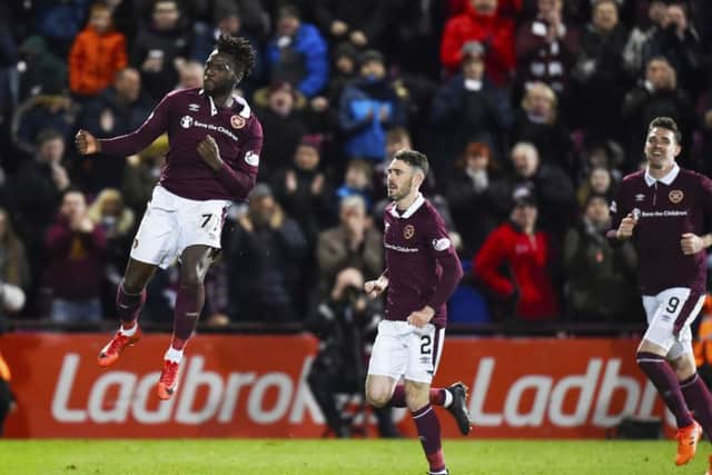 Esmael Goncalves celebrates his goal on Sunday. Picture: SNS.