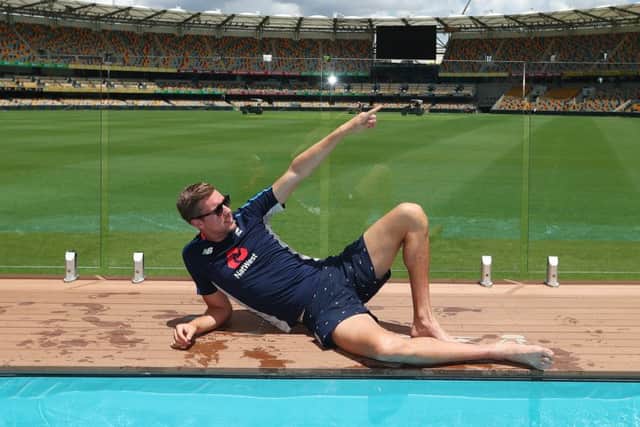 England's Jake Ball visits the Pooldeck at The Gabba. Picture: Chris Hyde/Getty Images