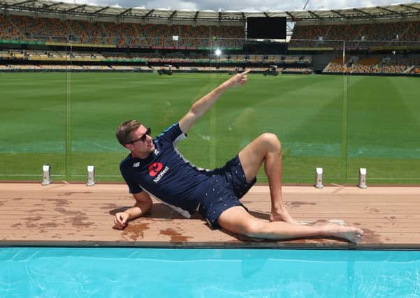 England's Jake Ball visits the Pooldeck at The Gabba. Picture: Chris Hyde/Getty Images