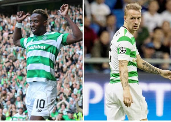 Will Brendan Rodgers opt for Moussa Dembele, left, or Leigh Griffiths up front in Paris? Pictures: SNS Group