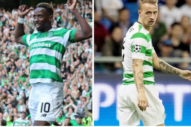 Will Brendan Rodgers opt for Moussa Dembele, left, or Leigh Griffiths up front in Paris? Pictures: SNS Group