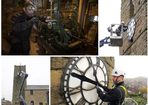 Dunning Parish Church's clock is being repaired. Pictures: Historic Environment Scotland