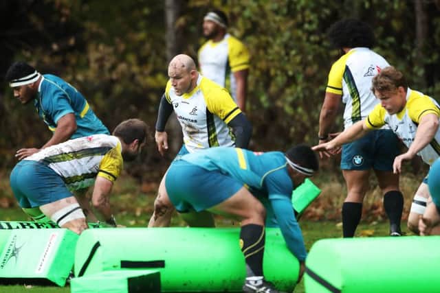 Stephen Moore leads Australia in a training session at Peffermill in Edinburgh. Picture: Ian MacNicol/Getty Images