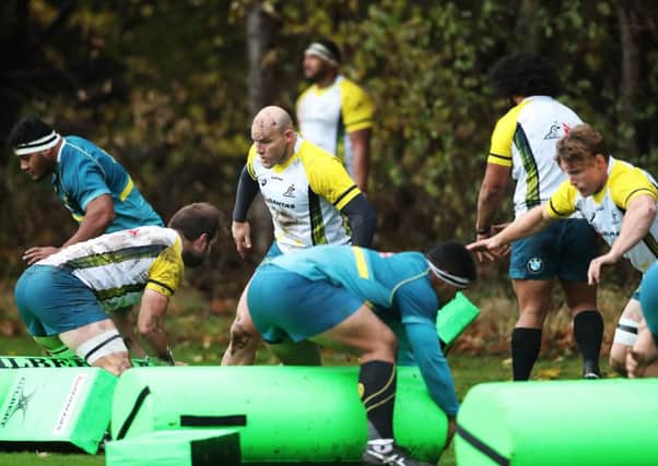 Stephen Moore leads Australia in a training session at Peffermill in Edinburgh. Picture: Ian MacNicol/Getty Images