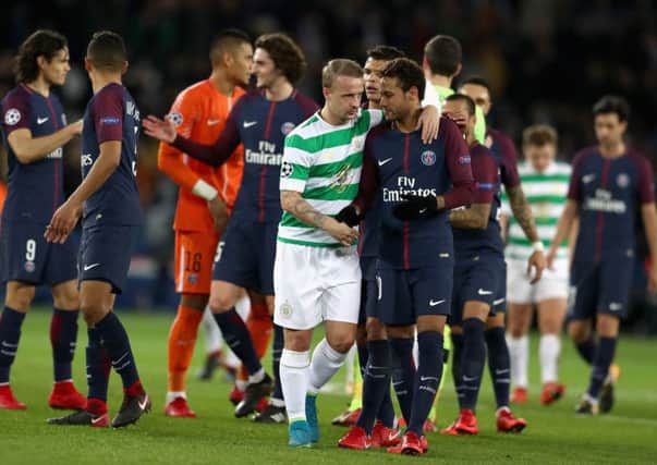 Leigh Griffiths congratulates Neymar after the match. Picture: Getty Images