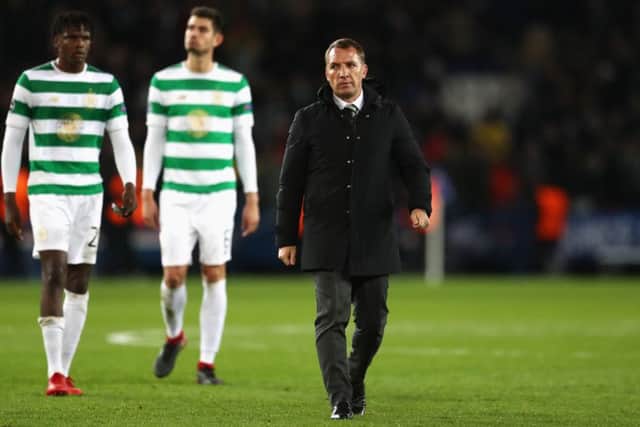 Brendan Rodgers walks off the park following Celtic's loss in Paris. Picture: Getty