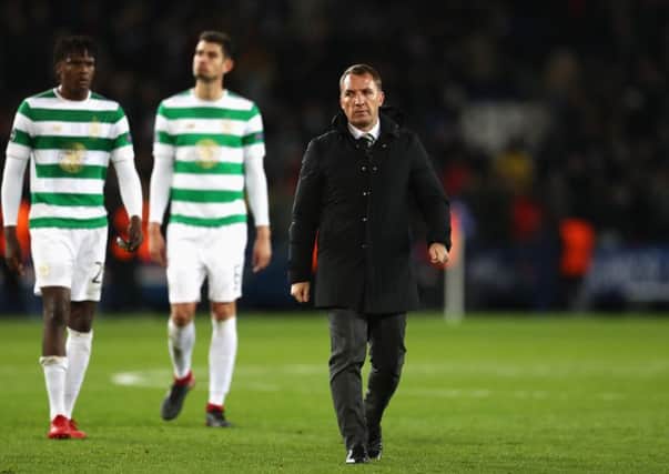 Brendan Rodgers walks off the park following Celtic's loss in Paris. Picture: Getty