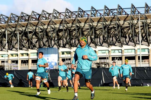 The Wallabies train in the shadow of BT Murrayfield. Picture: Ian MacNicol/Getty Images