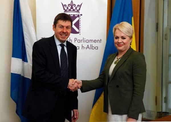 Ukrainian Ambassador, Natalia Galibarenko, meets presiding officer Ken MacIntosh