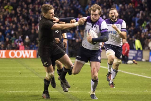 Nobody could have begrudged Scotland the win which would have happened but for Beauden Barretts late tackle on Stuart Hogg. Picture: Bill Murray/SNS
