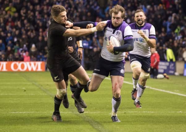 Nobody could have begrudged Scotland the win which would have happened but for Beauden Barretts late tackle on Stuart Hogg. Picture: Bill Murray/SNS