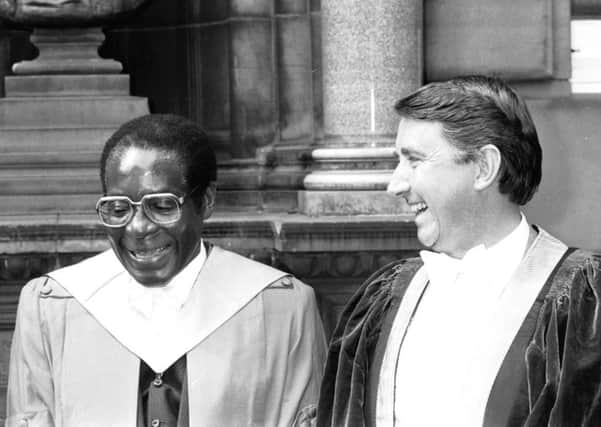 Robert Mugabe with David Steel at the University of Edinburgh in July 1984. Picture: TSPL