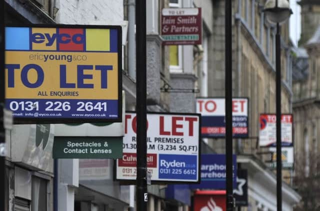 "To Let" signs in Channel Street in Galashiels.