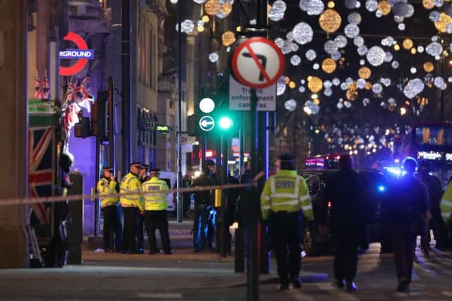 Police set up a cordon outside Oxford Circus underground station. Picture: Daniel LEAL-OLIVASDANIEL LEAL-OLIVAS/AFP/Getty Images