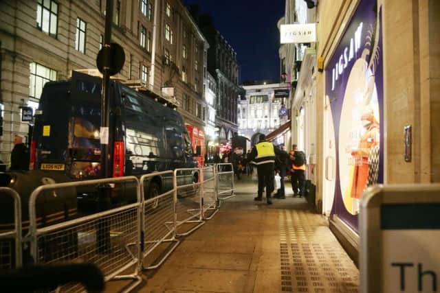The scene outside the London Palladium after Oxford Circus station in London was evacuated because of an "incident". Picture: Yui Mok/PA Wire