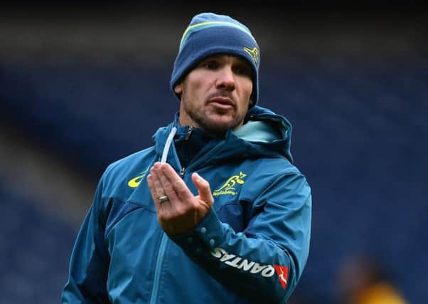 Nathan Grey, defence coach of Australia, instructs his team during the Australia Captain's Run at Murrayfield. Picture: Getty Images