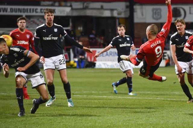 Kenny Miller tries an acrobatic effort on goal as Rangers look for an equaliser. Picture: SNS Group