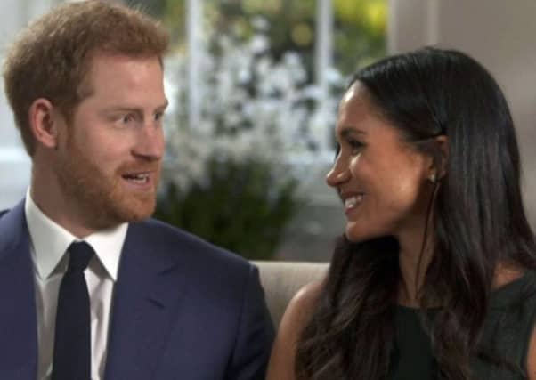 Prince Harry and Meghan Markle after the announcement of their engagement. Picture: BBC/PA Wire