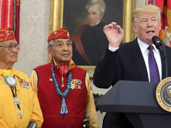 Donald Trump makes his comments in front of veterans. Picture: AP
