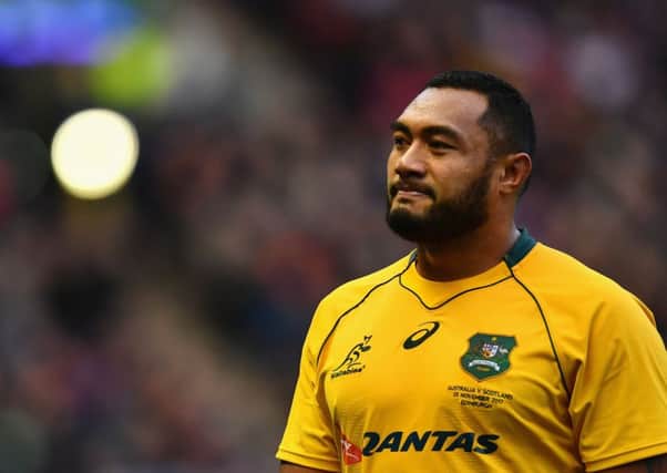Sekope Kepu was shown a red card for a badly mistimed challenge during the match between Scotland and Australia. Picture: Getty Images