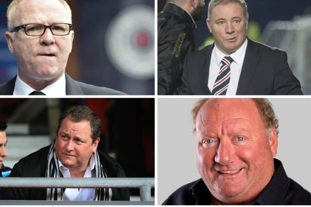 Alan Brazil, bottom right, reckons Rangers should bring back Alex McLeish, Ally McCoist and / or Mike Ashley. Pictures: Getty Images / SNS Group