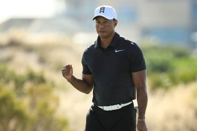 Tiger Woods reacts to his birdie on the eighth green during the first round of the Hero World Challenge at Albany, Bahamas. Picture: Mike Ehrmann/Getty Images