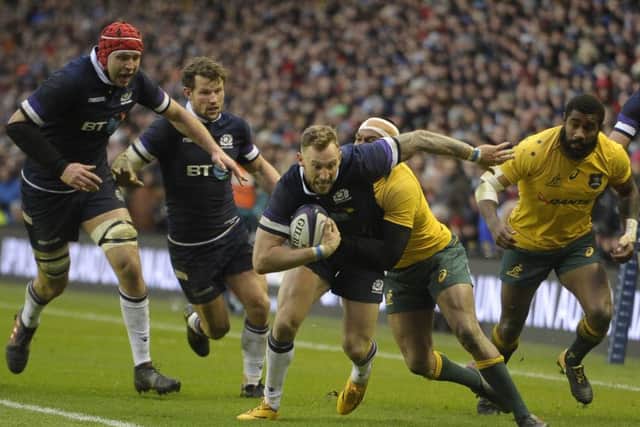 Byron McGuigan impressed in the win over Australia, scoring two tries.
Picture:
Neil Hanna