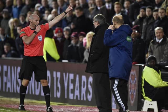 Hearts Manager Craig Levein is sent to the stands by Bobby Madden. Picture: SNS/Rob Casey