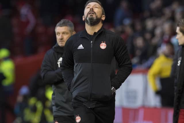 Aberdeen manager Derek McInnes shows his frustration. Picture: SNS