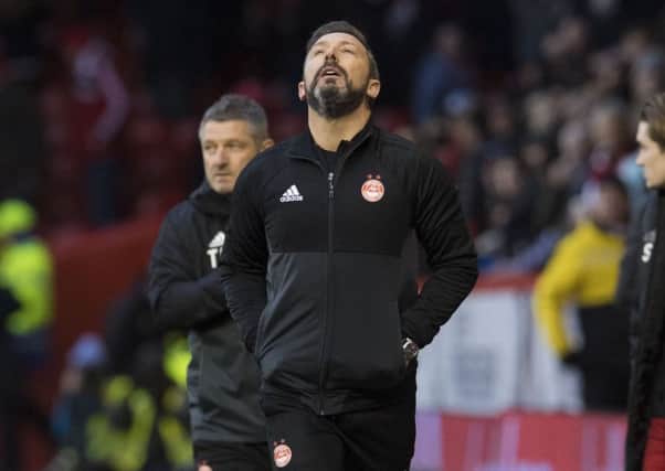 Aberdeen manager Derek McInnes shows his frustration. Picture: SNS