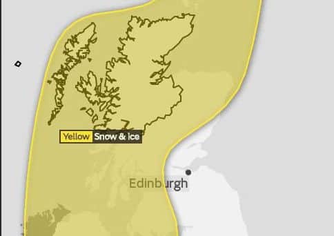 The Met Office has a yellow warnings in place for snow and ice on Thursday and Friday. Picture: Met Office