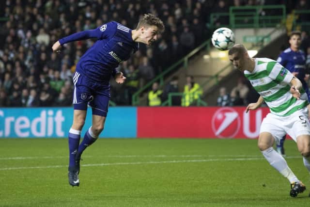 Celtic's Jozo Simunovic (right) deflects the ball into his own net to give Anderlecht the lead. Picture: SNS