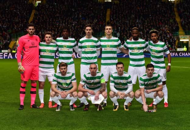 The Celtic starting XI line-up before the match. Picture: SNS