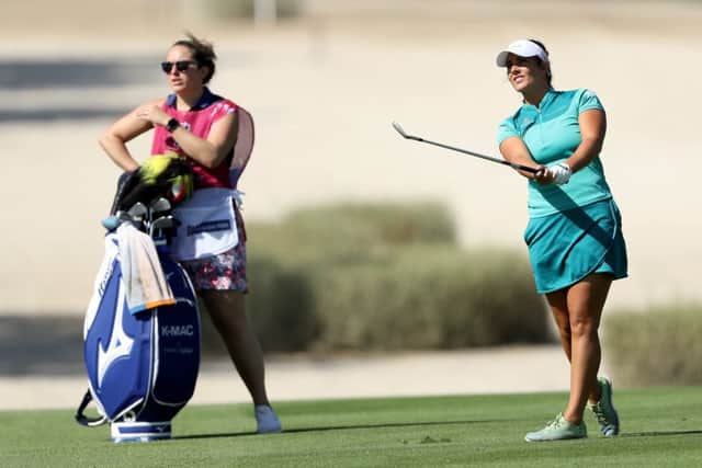 Keley MacDonald hits an approach on her way to a four-under-par 68 at the Majlis Course at Emirates Golf Club. Picture: Getty Images