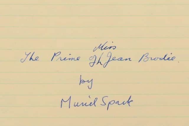 The handwritten title page of the book that brought Muriel Spark international fame.