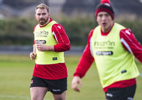 Matt Shields takes part in an Edinburgh training session earlier this week. Picture: SNS Group