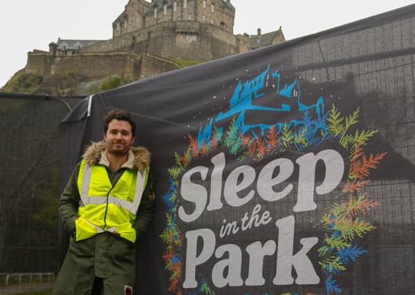 Josh Littlejohn, head of Social Bite, prepares for the Sleep in the Park (Picture: Scott Louden)