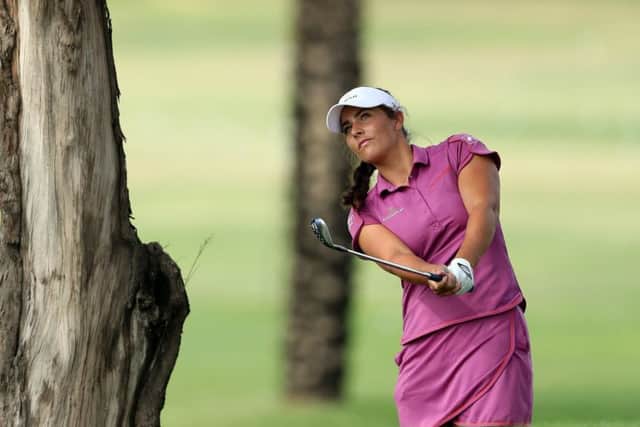 Kelsey MacDonald plays her second on the first hole in the third round of the Dubai Ladies Classic. Picture: David Cannon/Getty Images