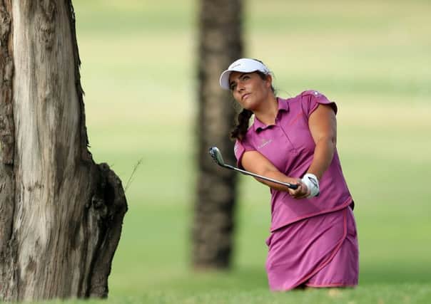 Kelsey MacDonald plays her second on the first hole in the third round of the Dubai Ladies Classic. Picture: David Cannon/Getty Images