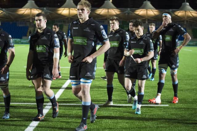Disappointment for Glasgow following the defeat in Europe by Montpellier. But the Warriors are thriving in the Pro14. Picture: Bill Murray/SNS