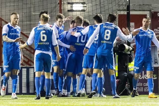 St Johnstone celebrate after Stefan Scougall opens the scoring. Picture: SNS