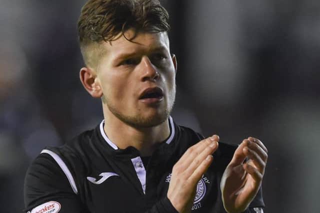 St Mirren's Cammy Smith applause the travelling fans at full-time. Picture: SNS