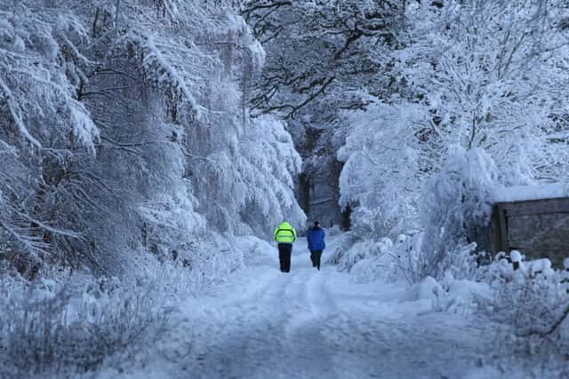 People enjoy a walk in the snow near Muir of Ord...see weather story...pic Peter Jolly