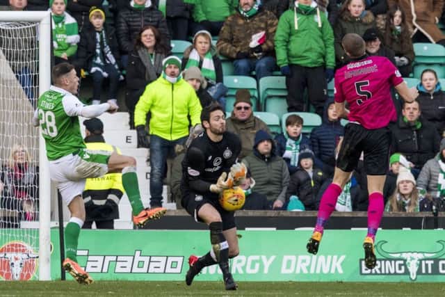 Craig Gordon fumbles the ball in the final minute at Easter Road. Picture: SNS