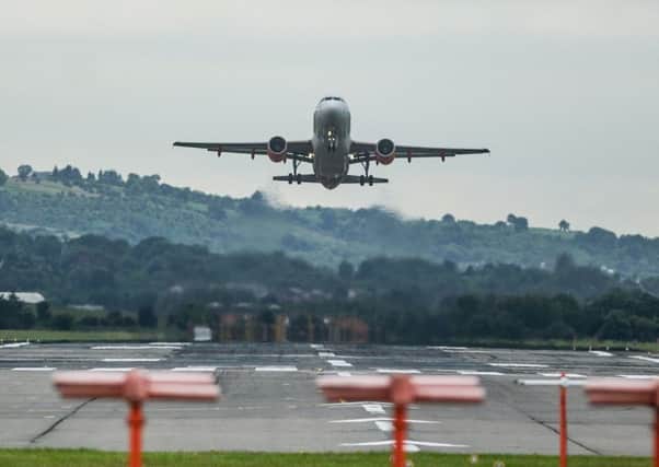 A drone came within 15m of a plane at Glasgow Airport. Stock image