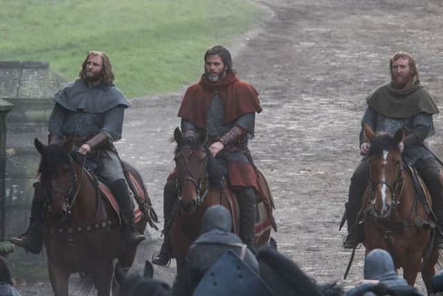 Outlaw King shoot at Glasgow cathedral. 
Chris Pine (centre) will play Robert the Bruce. Picture: John Devlin/TSPL